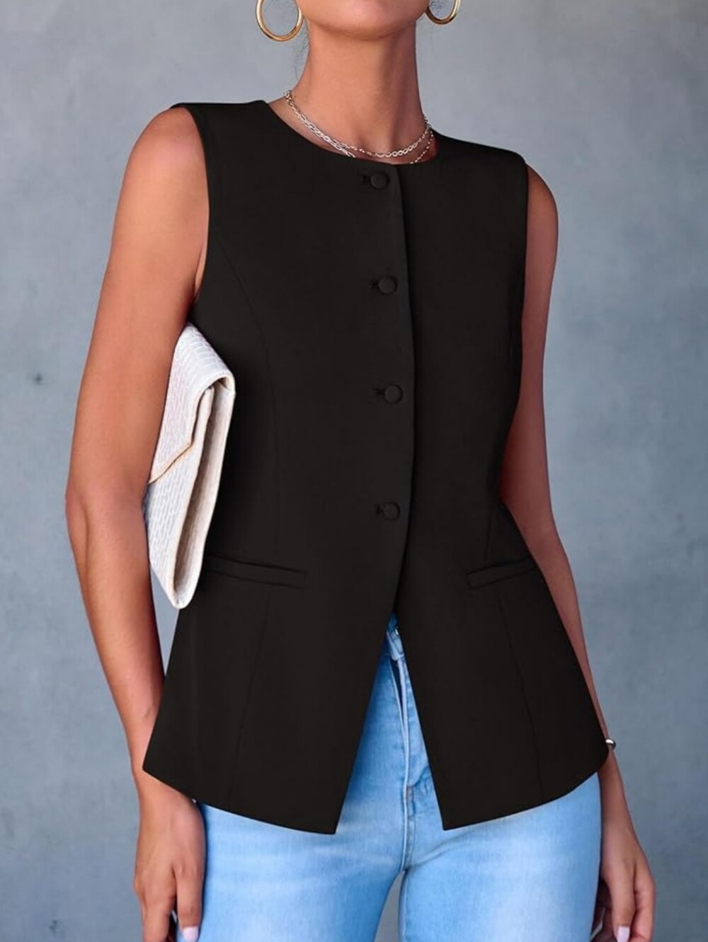 NWOT Sleeveless Black Button Front Vest Size S Party Business Casual Work